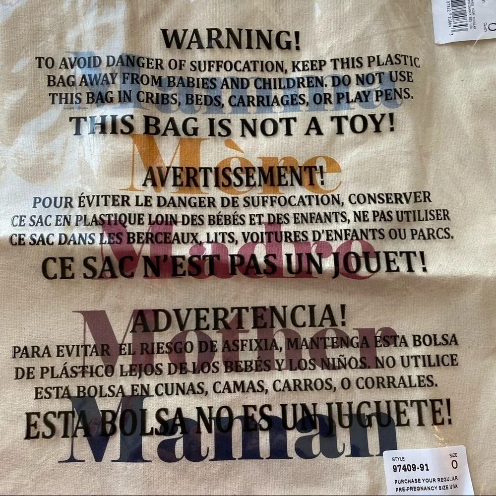 Motherhood Maternity Momma Mère/ Madre/ Mother/ Maman Tote Bag New With Tag